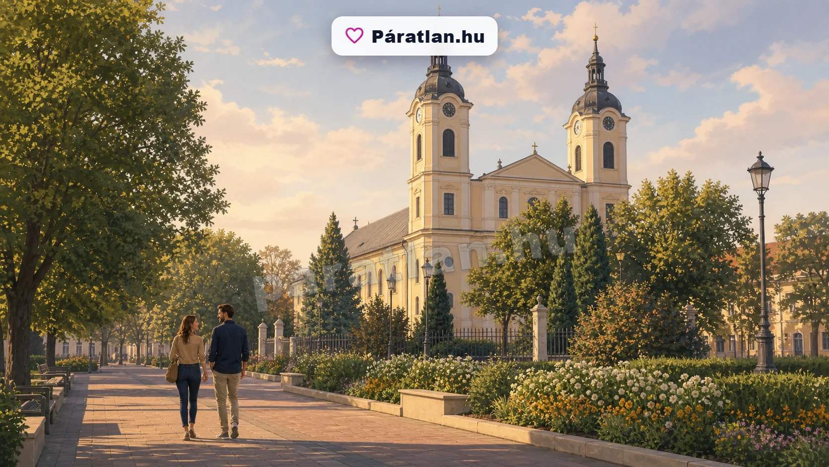 Cegléd városi hangulat egy sétáló párral