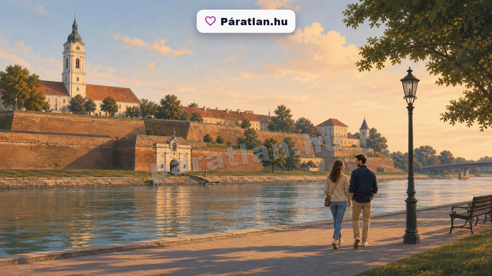 Eszék városi hangulat egy sétáló párral