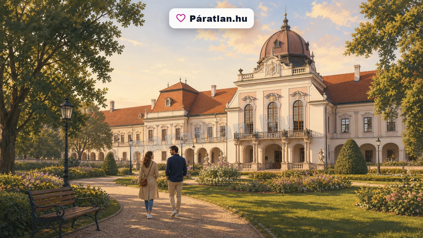 Gödöllő városi hangulat egy sétáló párral