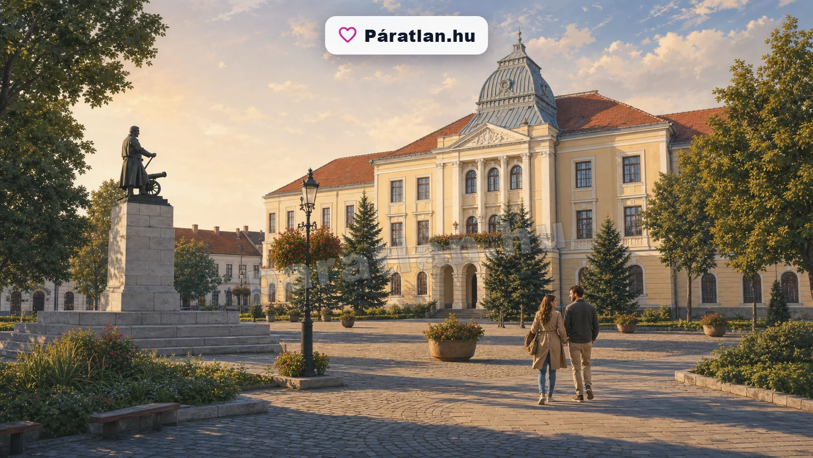 Kézdivásárhely városi hangulat egy sétáló párral