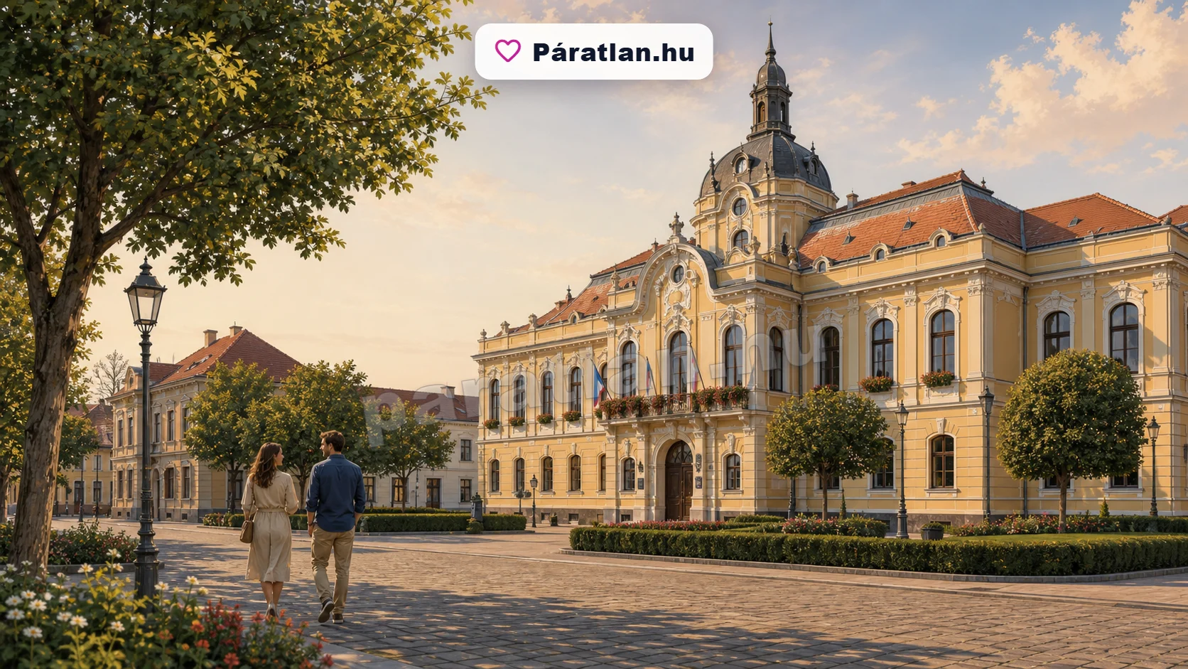 Kiskunfélegyháza városi hangulat egy sétáló párral
