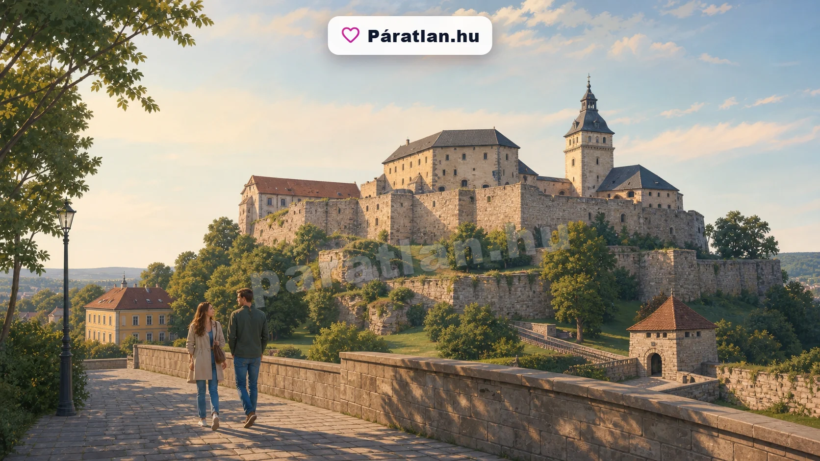 Léva városi hangulat egy sétáló párral