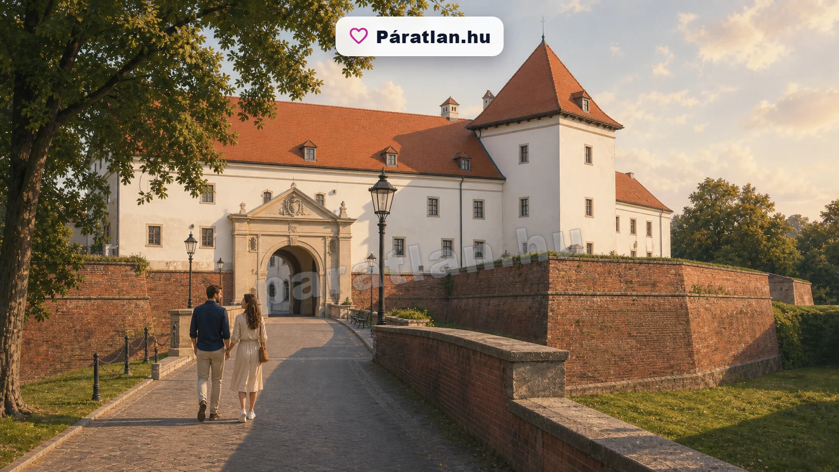 Mosonmagyaróvár városi hangulat egy sétáló párral