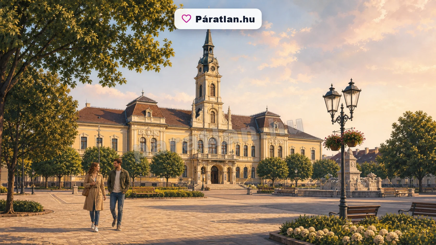 Óbecse városi hangulat egy sétáló párral