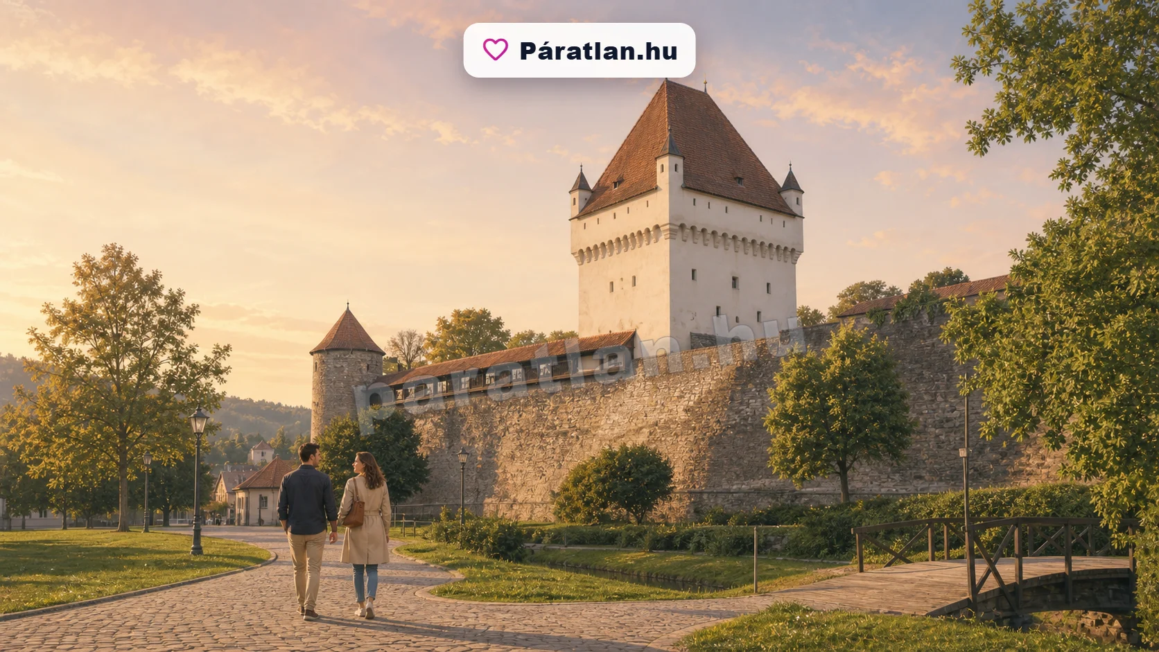 Székelyudvarhely városi hangulat egy sétáló párral
