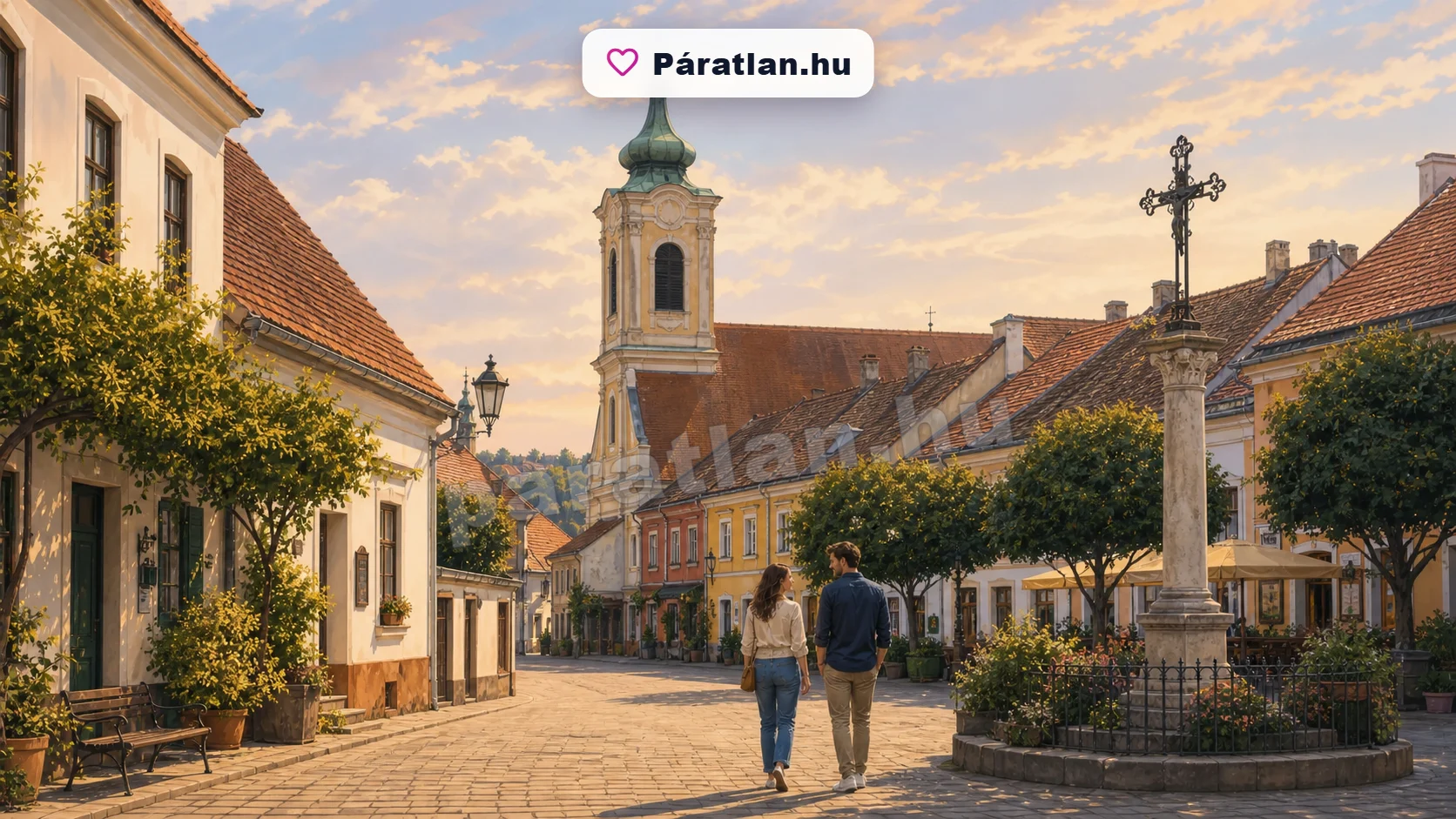 Szentendre városi hangulat egy sétáló párral