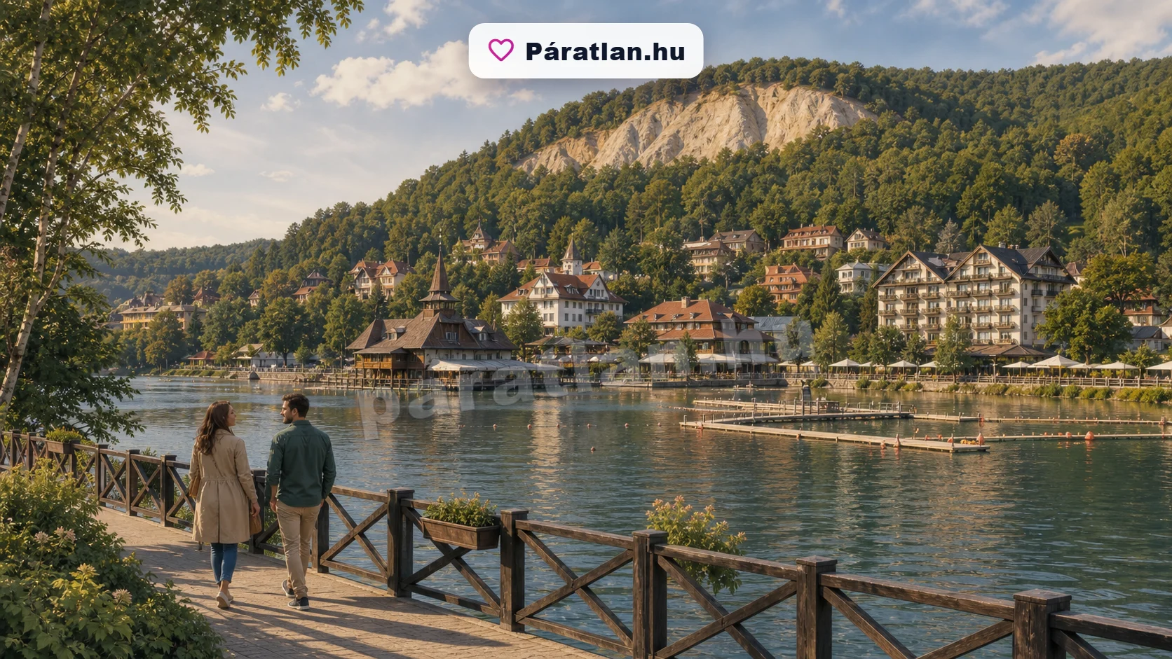 Szováta városi hangulat egy sétáló párral