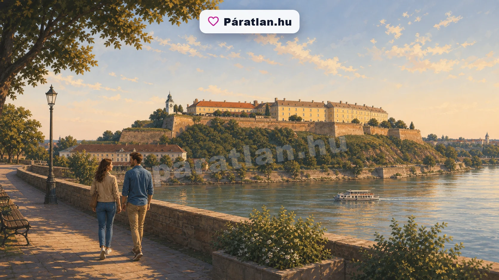 Újvidék városi hangulat egy sétáló párral