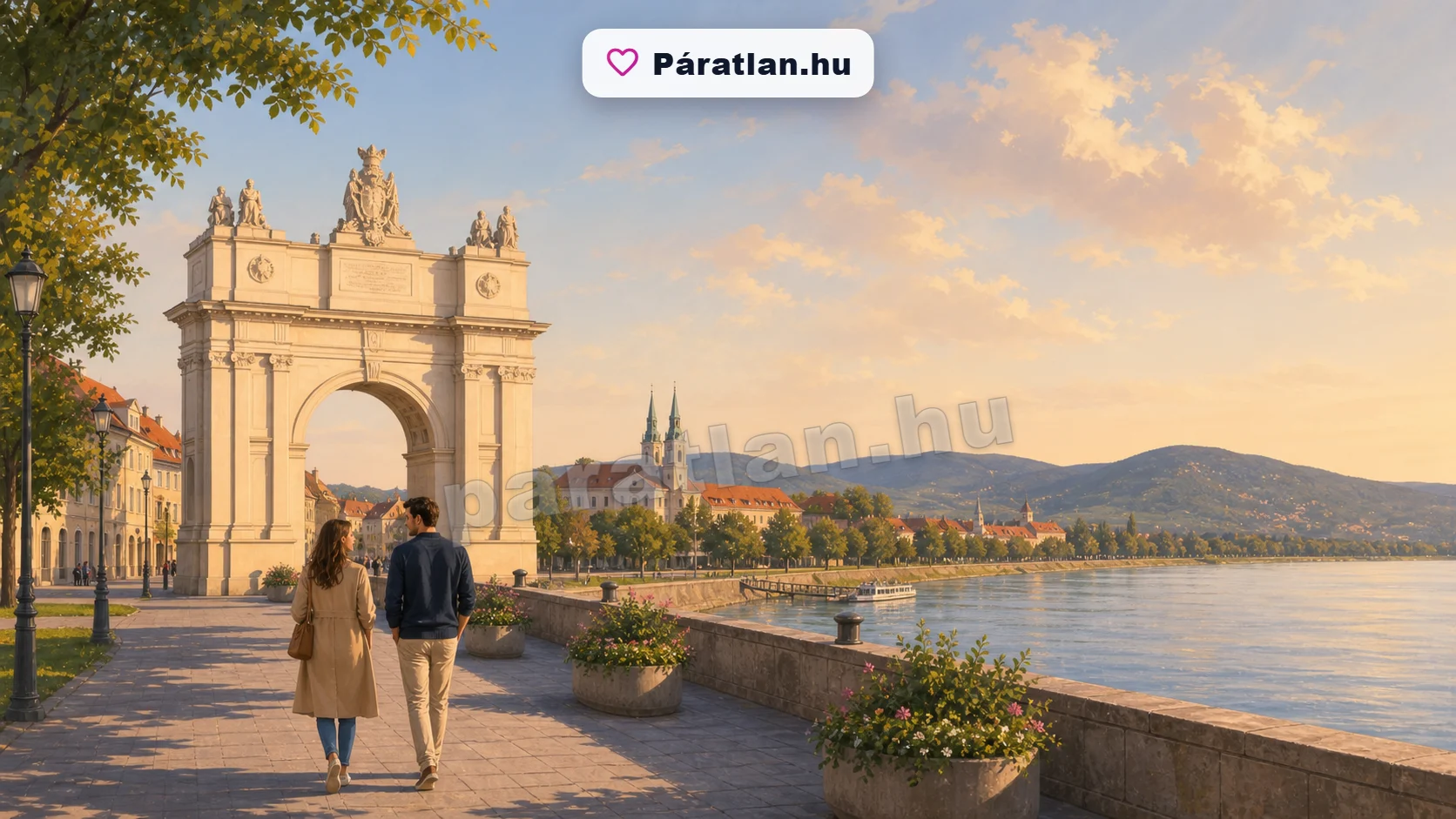 Vác városi hangulat egy sétáló párral